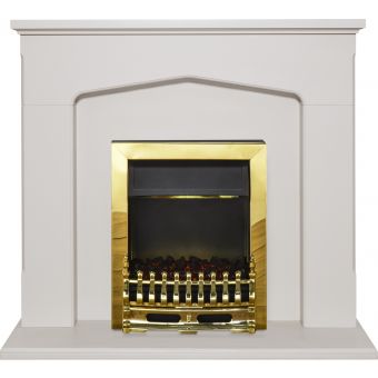 Adam Cotswold Fireplace Suite in Stone Effect with Blenheim Electric Fire in Brass, 48 Inch
