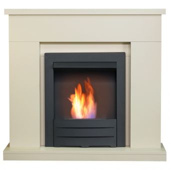 Adam Lomond Fireplace in Stone Effect with Colorado Bio Ethanol Fire in Black, 39 Inch
