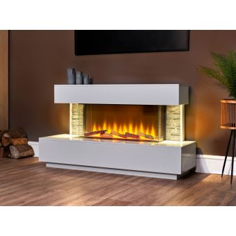Acantha Aspen White Marble & Slate Fireplace Suite with Downlights, 50 Inch