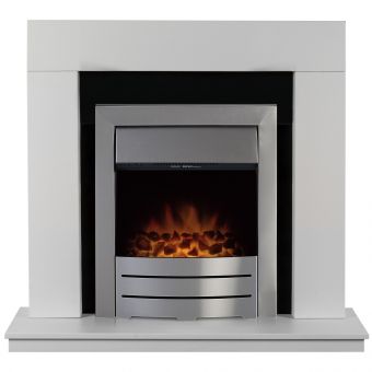 Adam Malmo Fireplace in White & Black with Colorado Electric Fire in Brushed Steel, 39 Inch