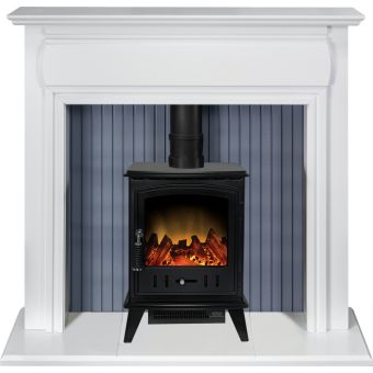 Adam Florence Stove Suite in Pure White with Hudson Electric Stove in Black