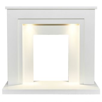Acantha Dallas White Marble Fireplace with Downlights, 42 Inch
