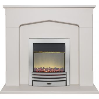 Adam Cotswold Fireplace Suite in Stone Effect with Eclipse Electric Fire in Chrome, 48 Inch