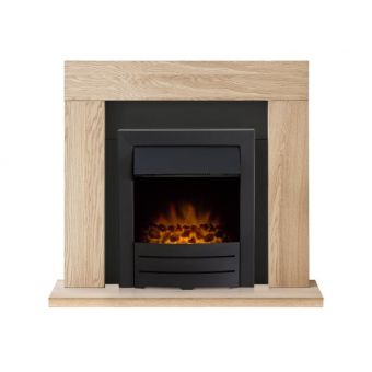 Adam Malmo Fireplace in Oak & Black with Colorado Electric Fire in Black, 39 Inch