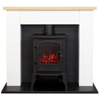 Adam Chester Fireplace in Pure White with Sureflame Ripon Electric Stove in Black, 39 Inch