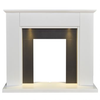 Adam Eltham Fireplace in Pure White & Black with Downlights, 45 Inch