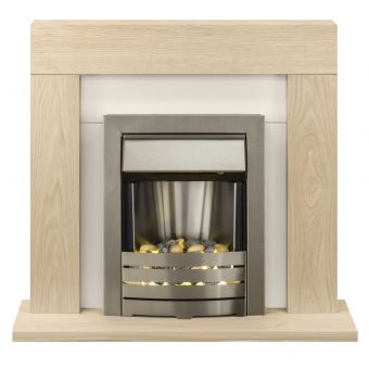Adam Malmo Fireplace in Oak & Cream with Helios Electric Fire in Brushed Steel, 39 Inch