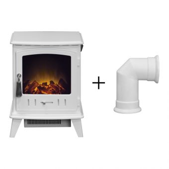 Adam Aviemore Electric Stove in White Enamel with Angled Stove Pipe