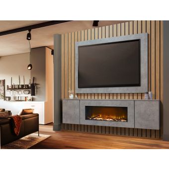 Acantha Orion Electric Floating Media Wall Suite with TV Backboard in Concrete Effect, 91 Inch