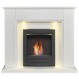 Adam Eltham Fireplace in Pure White with Downlights & Colorado Bio Ethanol in Black, 45 Inch