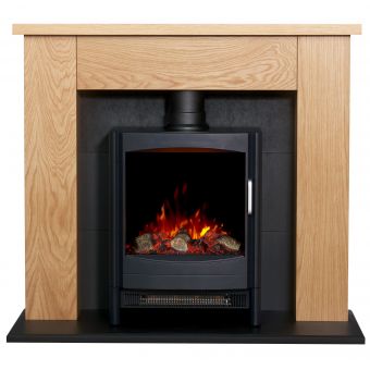 Adam Chester Stove Fireplace in Oak & Black with Sureflame Keston Electric Stove in Black, 39 Inch