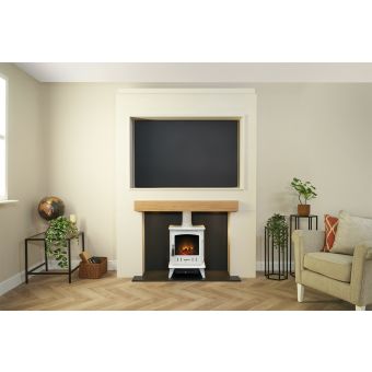 Acantha Pre-Built Stove Media Wall 2 with TV Recess & Aviemore Electric Stove in White