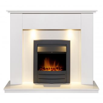 Adam Avila White Marble Fireplace with Colorado Electric Fire in Black, 48 Inch