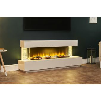 Acantha Aspen White Marble & Slate Fireplace Suite with Downlights, 69 Inch