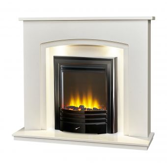 Acantha Granada White Marble Fireplace with Downlights & Amara Electric Fire, 48 Inch