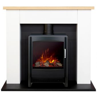 Adam Chester Fireplace in Pure White with Sureflame Keston Electric Stove in Black, 39 Inch