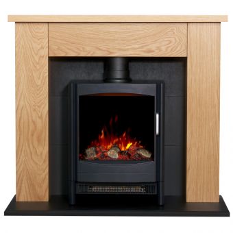 Adam Chester Stove Fireplace in Oak & Black with Sureflame Keston Electric Stove in Black, 39 Inch