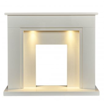 Acantha Maine White Marble Fireplace with Downlights, 48 Inch