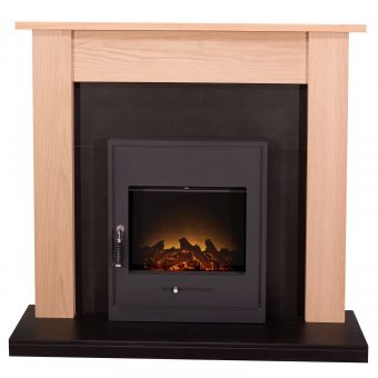 Adam Southwold Fireplace Suite in Oak and Black with Oslo Electric Fire in Black, 43 Inch