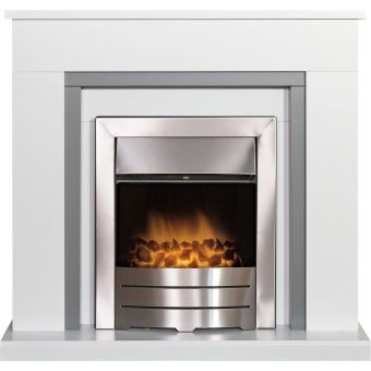 Adam Milan Fireplace in Pure White & Grey with Colorado Electric Fire in Brushed Steel, 39 Inch