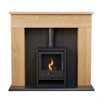 Adam Innsbruck Stove Fireplace in Oak with OKO S1 Bio Ethanol Stove in Charcoal Grey, 45 Inch