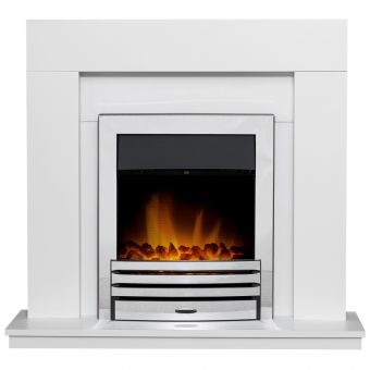 Adam Malmo Fireplace in White with Eclipse Electric Fire in Chrome, 39 Inch
