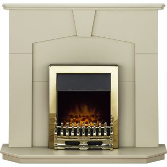 Adam Abbey Fireplace Suite in Stone Effect with Blenheim Electric Fire in Brass, 48 Inch