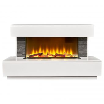 Acantha Aspen White Marble & Slate Fireplace Suite with Downlights, 50 Inch