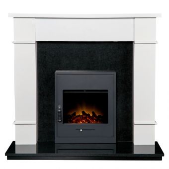 Adam Linton Fireplace with Downlights in Pure White & Granite with Oslo Electric Fire, 48 Inch