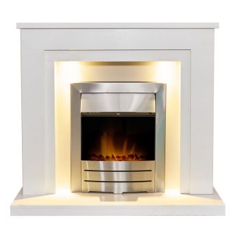 Acantha Dallas White Marble Fireplace with Downlights & Colorado Electric Fire in Brushed Steel, 42 Inch