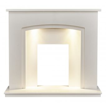 Acantha Granada White Marble Fireplace with Downlights, 48 Inch