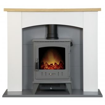 Adam Huxley in Pure White & Grey with Aviemore Electric Stove in Grey Enamel, 39 Inch