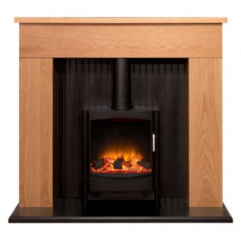Adam Innsbruck Stove Fireplace in Oak with Black Keston Electric Stove, 45 Inch