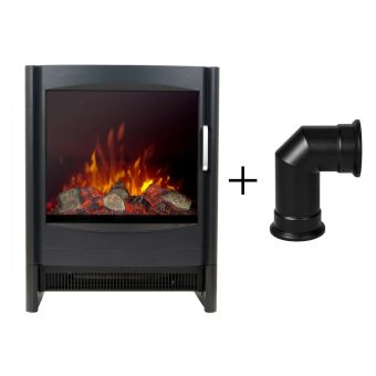 Sureflame Keston Electric Stove in Black with Angled Stove Pipe