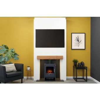 Acantha Pre-Built Stove Media Wall 1 with Bergen Electric Stove in Charcoal Grey
