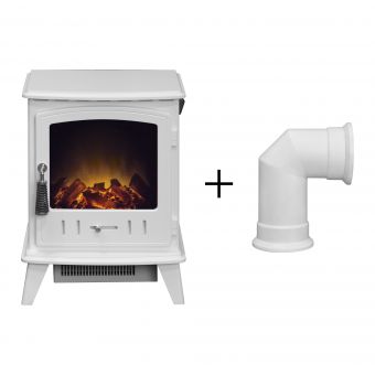Adam Aviemore Electric Stove in White Enamel with Angled Stove Pipe