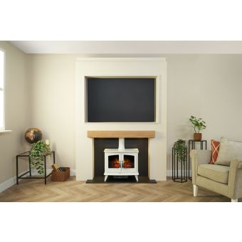 Acantha Pre-Built Stove Media Wall 2 with TV Recess & Woodhouse Electric Stove in White
