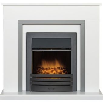 Adam Milan Fireplace in Pure White & Grey with Eclipse Electric Fire in Black, 39 Inch