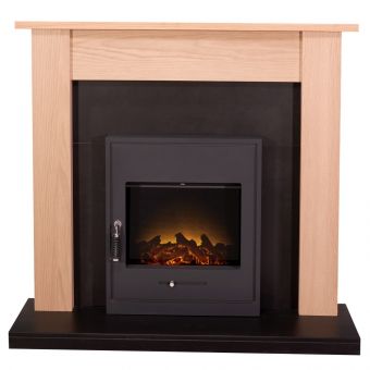 Adam Southwold Fireplace Suite in Oak and Black with Oslo Electric Fire in Black, 43 Inch