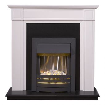 Adam Georgian Fireplace in Pure White with Helios Electric Fire in Black, 39 Inch