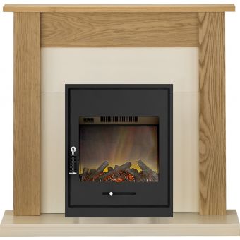 Adam Southwold Fireplace Suite in Oak with Oslo Electric Fire in Black, 43 Inch