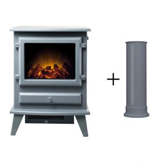 Adam Hudson Electric Stove in Grey with Straight Stove Pipe