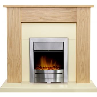 Adam New England Fireplace in Oak & Cream with Colorado Electric Fire in Brushed steel, 48 Inch