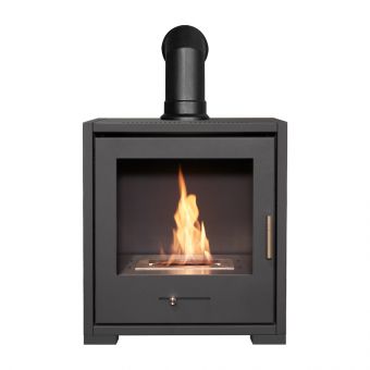 OKO S3 Bio Ethanol Stove in Charcoal Grey with Angled Stove Pipe