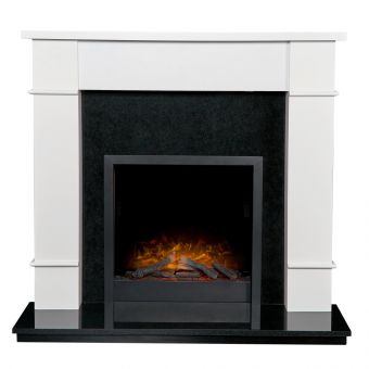 Adam Linton Fireplace in Pure White & Granite Stone with Downlights & Ontario Electric Fire, 48 Inch