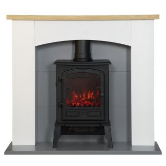 Adam Huxley in Pure White & Grey with Sureflame Ripon Electric Stove in Black, 39 Inch