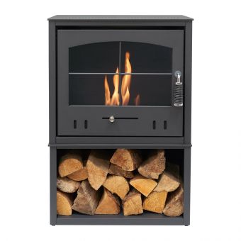 OKO S4 Bio Ethanol Stove with Log Storage in Charcoal Grey