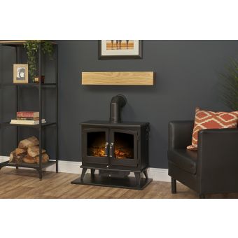 Adam Oak Beam, Hearth & Stove Pipe with Woodhouse Stove in Black