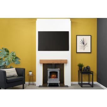Acantha Pre-Built Stove Media Wall 1 with Aviemore Electric Stove in Grey