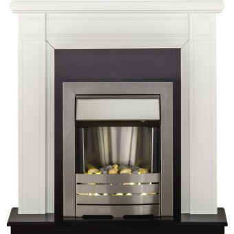 Adam Georgian Fireplace in Pure White with Helios Electric Fire in Brushed Steel, 39 Inch